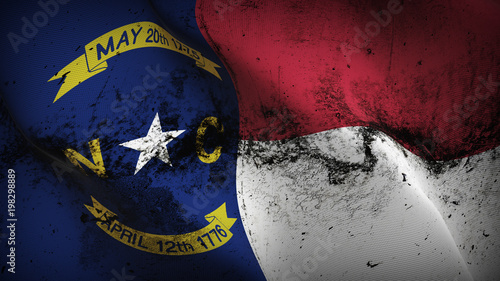 North Carolina US State grunge flag waving loop. United States of America North Carolina dirty flag blowing on wind.