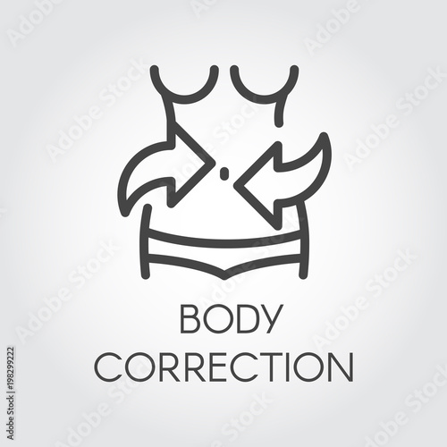 Body correction line icon. Weight loss, abdominal massage, plastic surgery liposuction concept. Healthy lifestyle and cosmetology treatment. Silhouette of female figure. Graphic pictograph. Vector