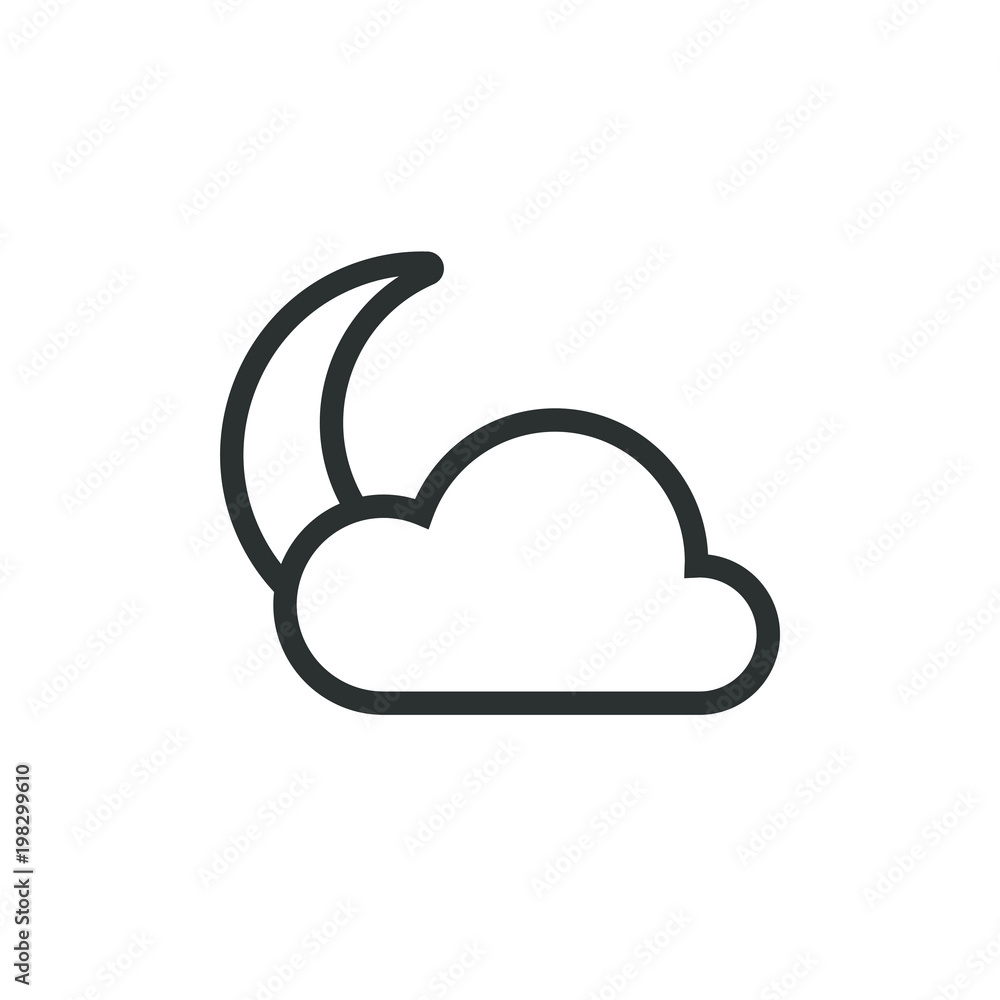 Black and white moon icon behind the cloud Black and white moon icon behind the cloud