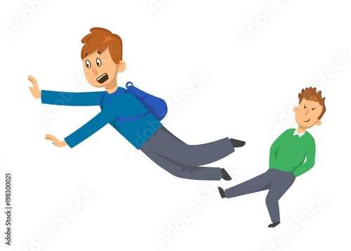 Bullying in the school. A fight between the children. Cartoon vector illustration, isolated on white background.