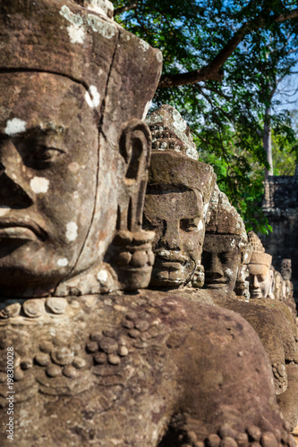 Giant statues in Angkor Thom front gate, Cambodia