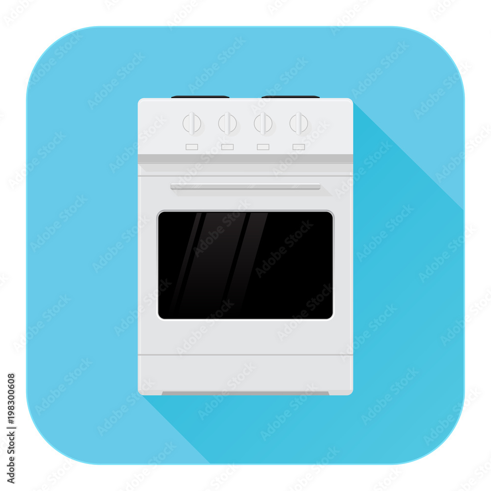 Obraz premium Kitchen stove. Domestic freestanding cooker. Flat design. Blue icon