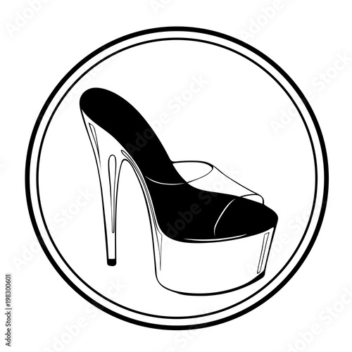 logo pole dance lettering with pole dance stripper shoes. Hand sketched for fitness, athlete, striptease dancers, exotic dance. Vector illustration EPS10 for logotype, badge, icon, logo, banner, tag.