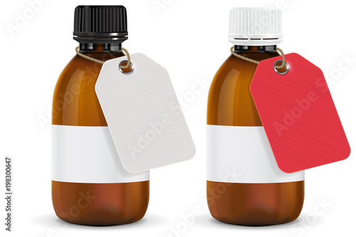 Brown plastic bottles with paper tag