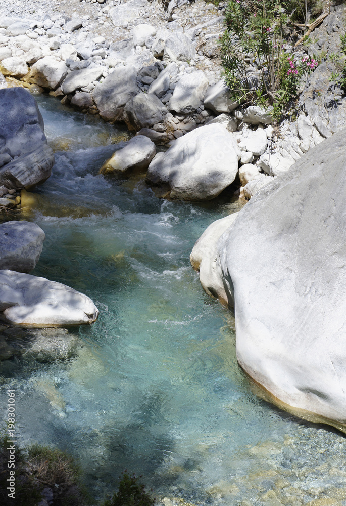 Fototapeta premium Crete island, at the National Park of Samaria Gorge, streambed