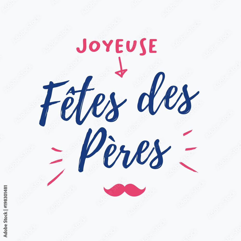 Happy fathers day card. Blue background. French version. Editable vector design.