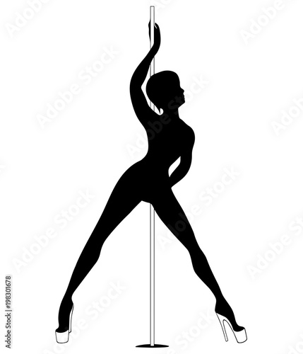 Vector silhouette of girl and pole on a white background. Pole dance illustration for fitness, striptease dancers, exotic dance. Vector illustration EPS10 for logotype, badge, icon, logo, banner, tag.