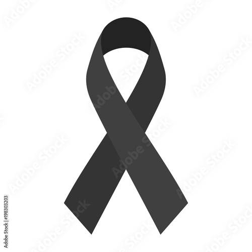 Black mourning ribbon isolated on white background. Flat style vector illustration