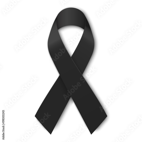 Black mourning ribbon isolated on white background. Vector illustration