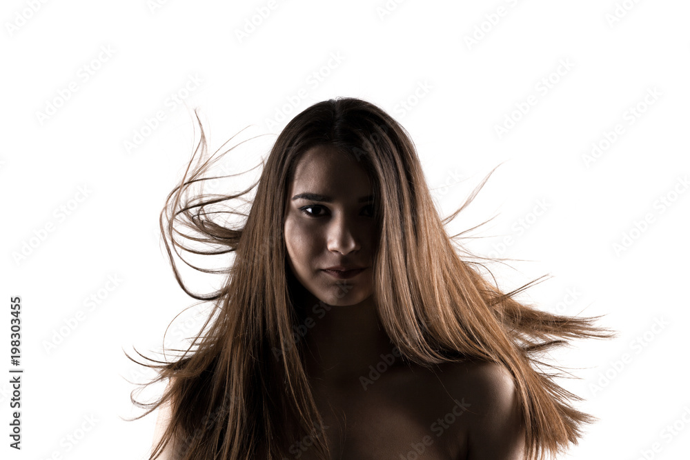 beautiful brunette girl with windy hair beautiful brunette girl with windy hair