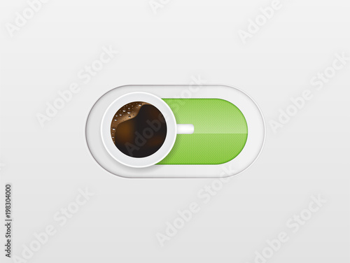 Top view of a cup of coffee and on switcher on background