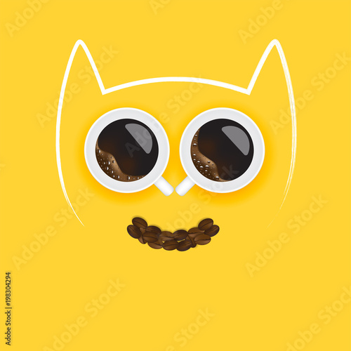Owl face made of coffee cups sketch style .Coffee concept.