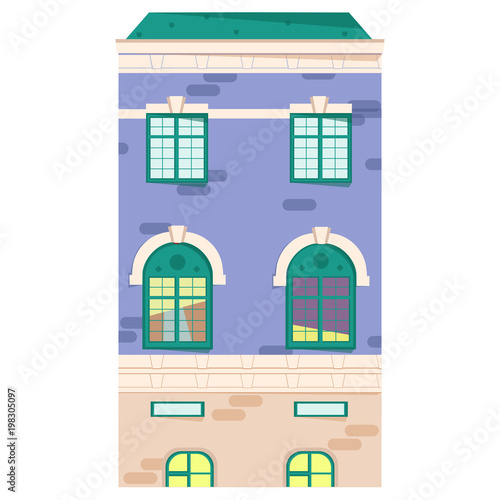 Urban house in flat design. Old buildings in european style isolated on white background. Vector illustration.