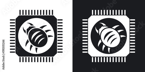 Vector hardware bug icon. Two-tone version on black and white background