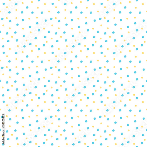 Watercolor seamless pattern of blue and yellow dots. Can be used for packaging, printing, decorations.