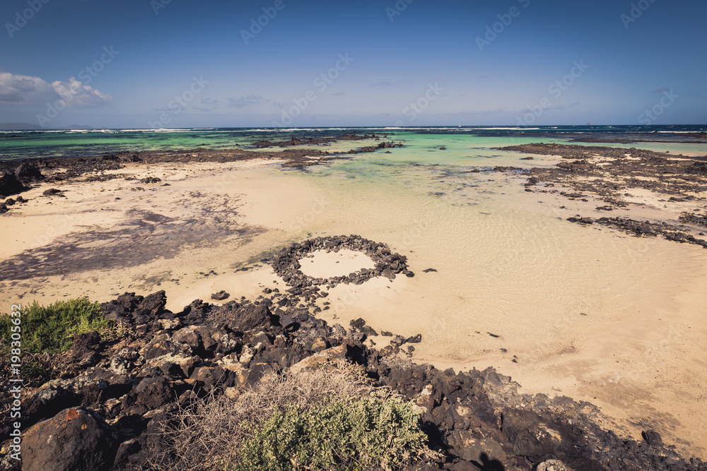 The coast of Atlantic ocean near town Orzola on Lanzarote, Canary islands, Spain