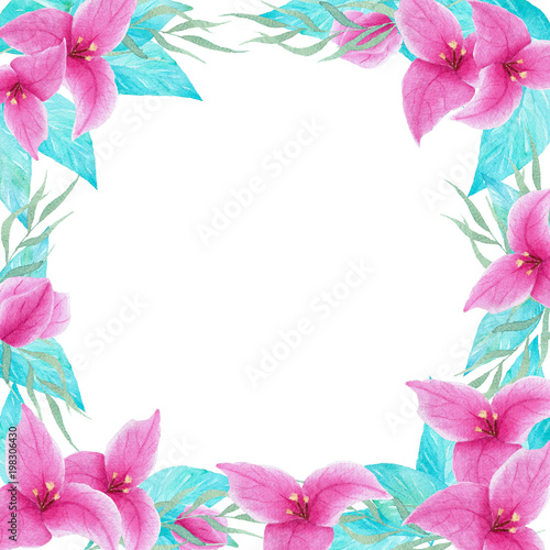Wallpaper Mural Watercolor hand drawn bouganvillea flower colorful frame border. Perfect for wedding invitations, decorations, cards. Torontodigital.ca