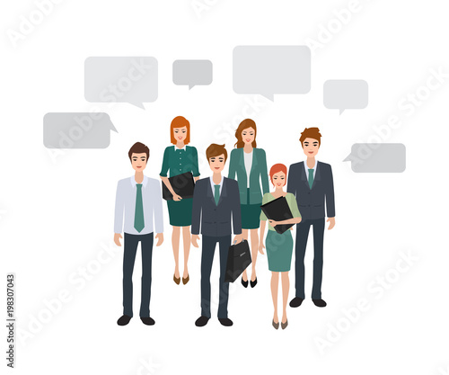 Group of business people communication flat vector design. Social network community chat group.