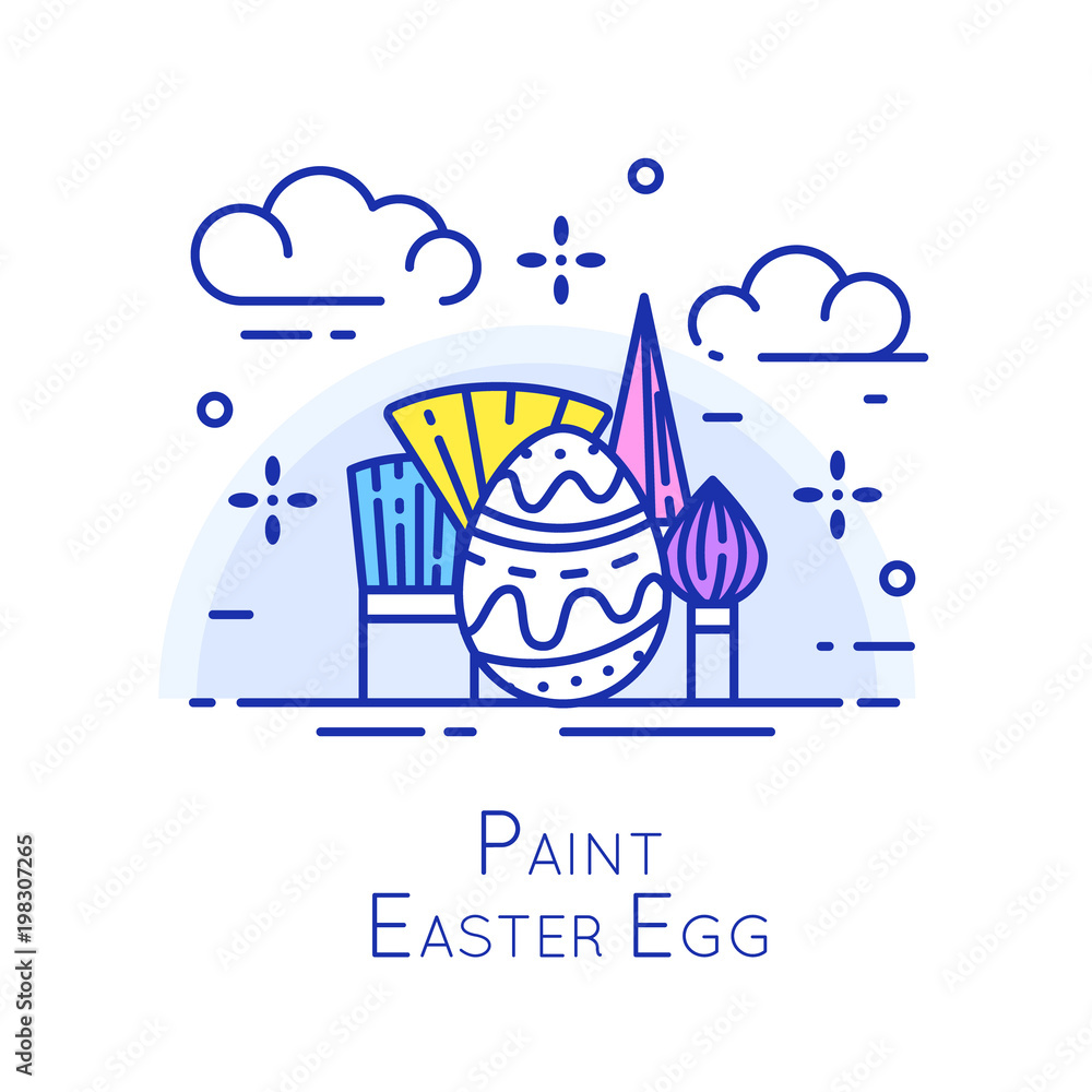 Easter Icon with egg and brushes of different shapes. Thin line flat design. Vector banner.