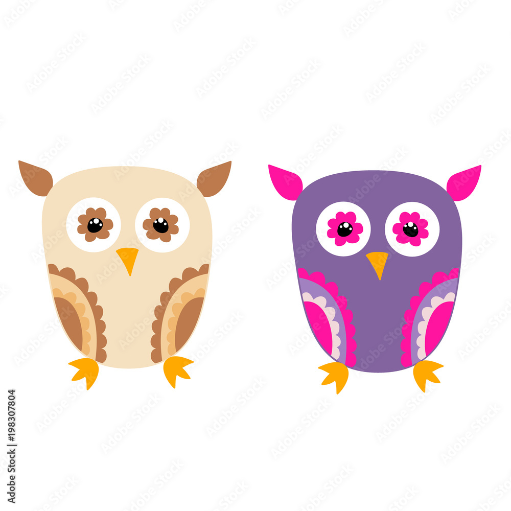 vector, isolated, cartoon owl, collection vector, isolated, cartoon owl, collection