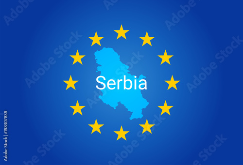 EU - European Union flag and Map of Serbia. vector