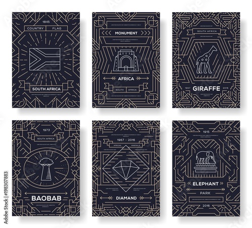 Set of South Africa country ornament travel trip concept. Art traditional, magazine, book, poster, abstract, banners, element. Vector decorative ethnic greeting card or invitation design background