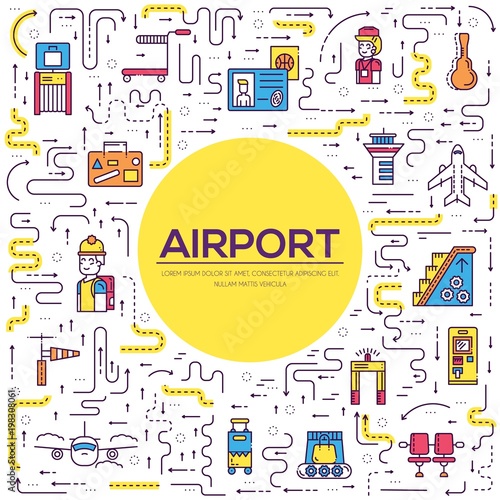 Staff working and registering people and luggage in the airport design.  Registration line vector illustration concept