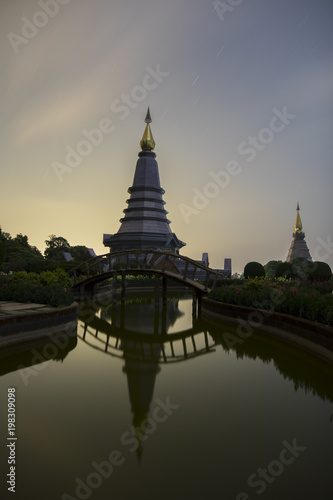 Landscape of two pagoda on the top of Inthanon mountain, Chiang Mai, Thailand. © Nattawat