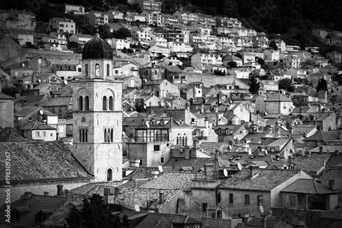 View of the old town, Dubrovnik, Croatia. Monochrom
