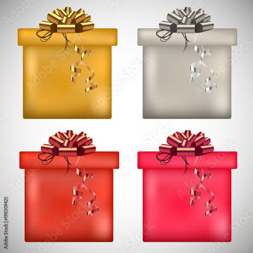 Vector gold, silver, rose present boxes and ribbons.