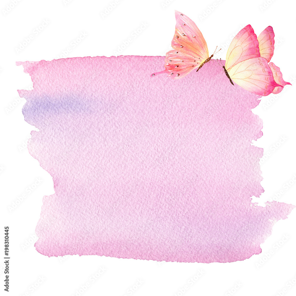 Watercolor background handmade sketch with butterflies. Can be ...
