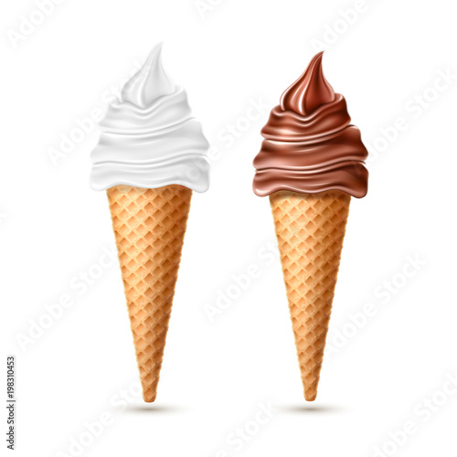 Vector Ice cream waffle cone with vanila chocolate