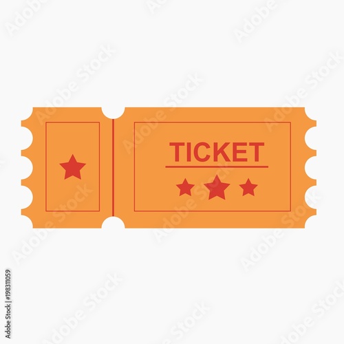 Ticket icon vector illustration in the flat style. Ticket stub isolated on a background. Retro cinema or movie tickets.