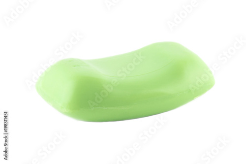 The remnant of green soap. The object is isolated on white and a clipping path is provided for easy extraction