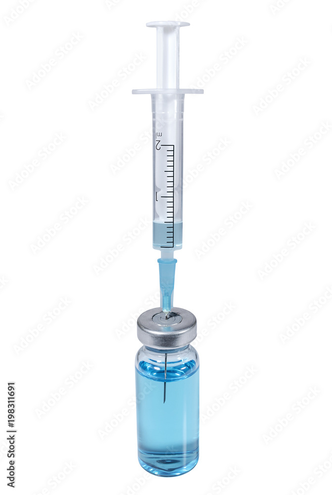 Vaccine in a medical vial with syringe Vaccine in a medical vial with syringe