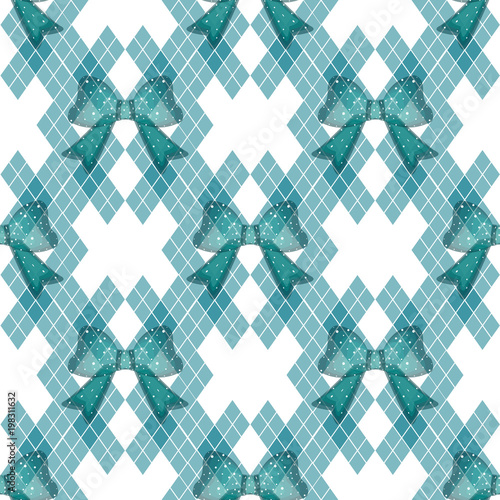 Mint Blue Green Tartan with tie bows Vintage Background Vector Illustration.