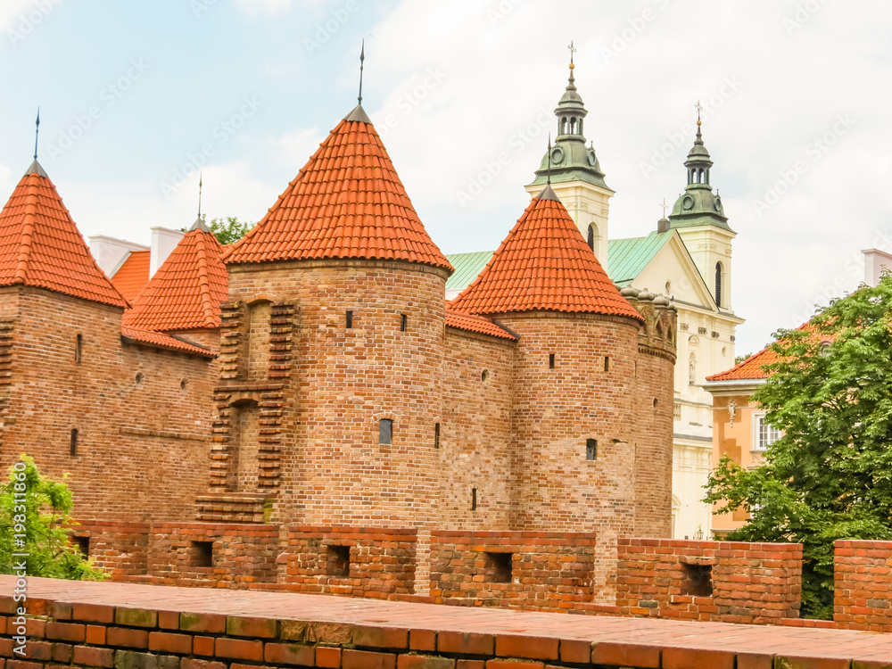 Barbican fortress in the historic center of Warsaw, Poland