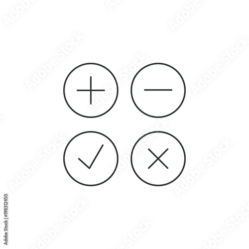Black and white icons for adding and subtracting, accepting and rejecting