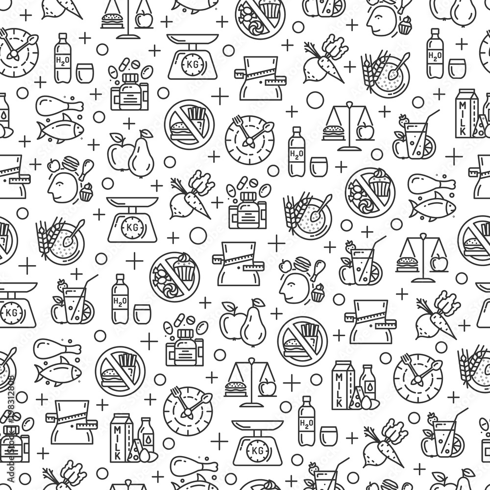 Seamless pattern with healthy diet icons