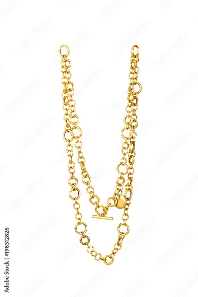 Golden necklace isolated on a white background Golden necklace isolated on a white background