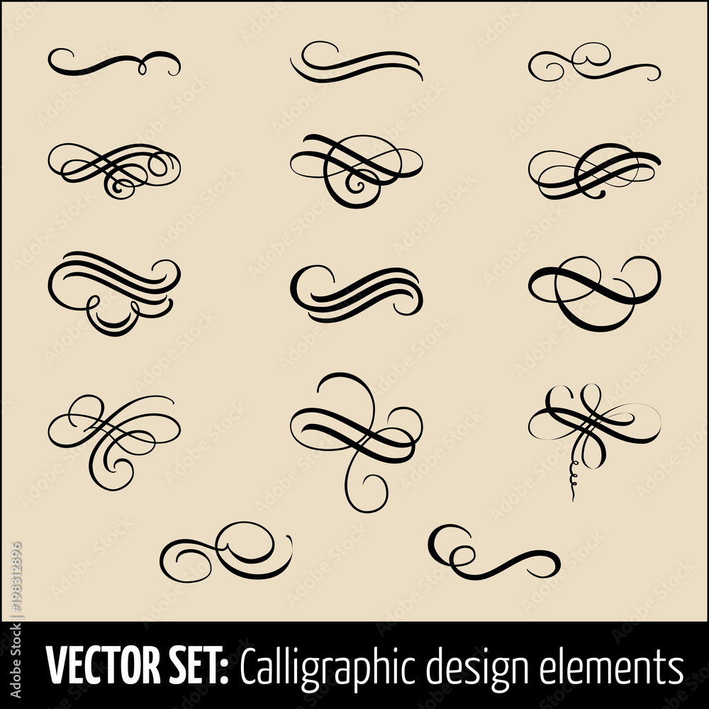 Vector set of calligraphic and page decoration design elements. Elegant
