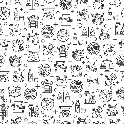 Seamless pattern with healthy diet icons