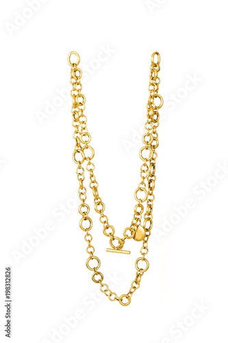 Golden necklace isolated on a white background