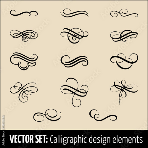 Vector set of calligraphic and page decoration design elements. Elegant elements for your design. Modern handwritten calligraphy elements. Vector Ink illustration