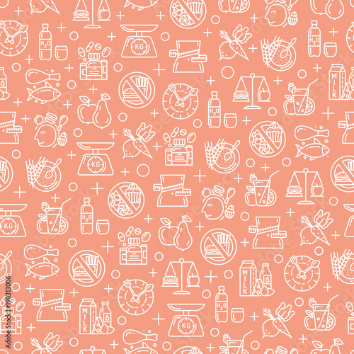 Seamless pattern with healthy diet icons