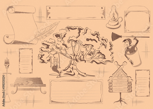Placement for a cafe on a literary theme. Motives and characters of Russian fairy tales.