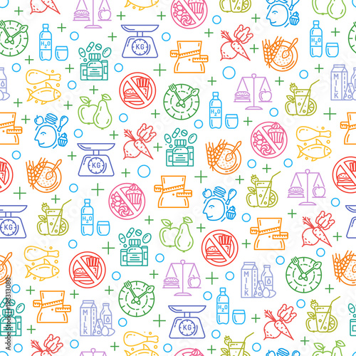 Seamless pattern with healthy diet icons