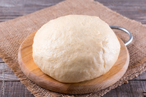 Raw dough in a bread baking dish