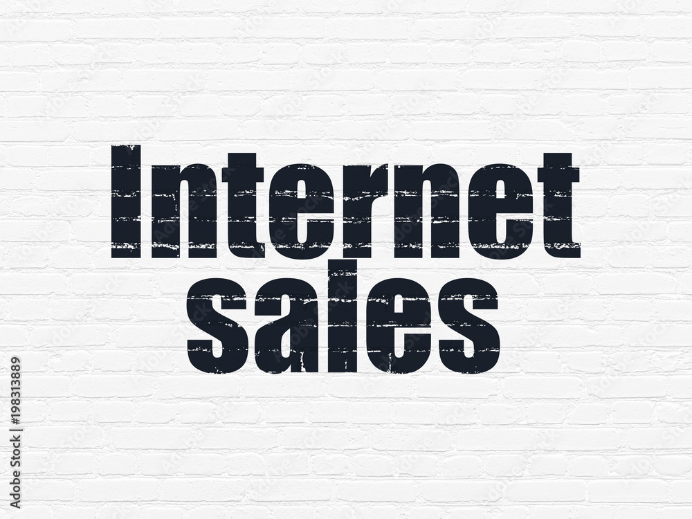 Advertising concept: Painted black text Internet Sales on White Brick wall background Advertising concept: Painted black text Internet Sales on White Brick wall background