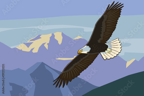 Eagle soars in the wild mountains. Vector drawing © Евгений Казанцев